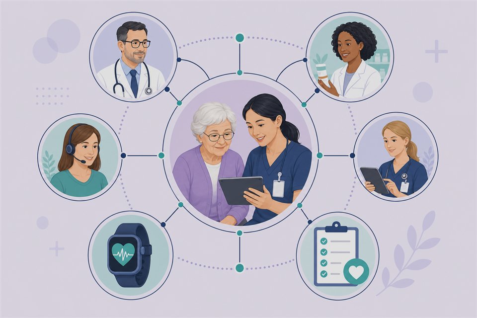 Patient connected with physician, care manager, pharmacy, and monitoring team