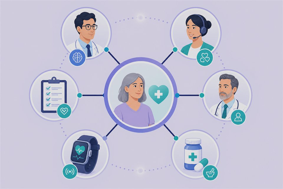 Specialty care team coordinating principal care management around one patient condition