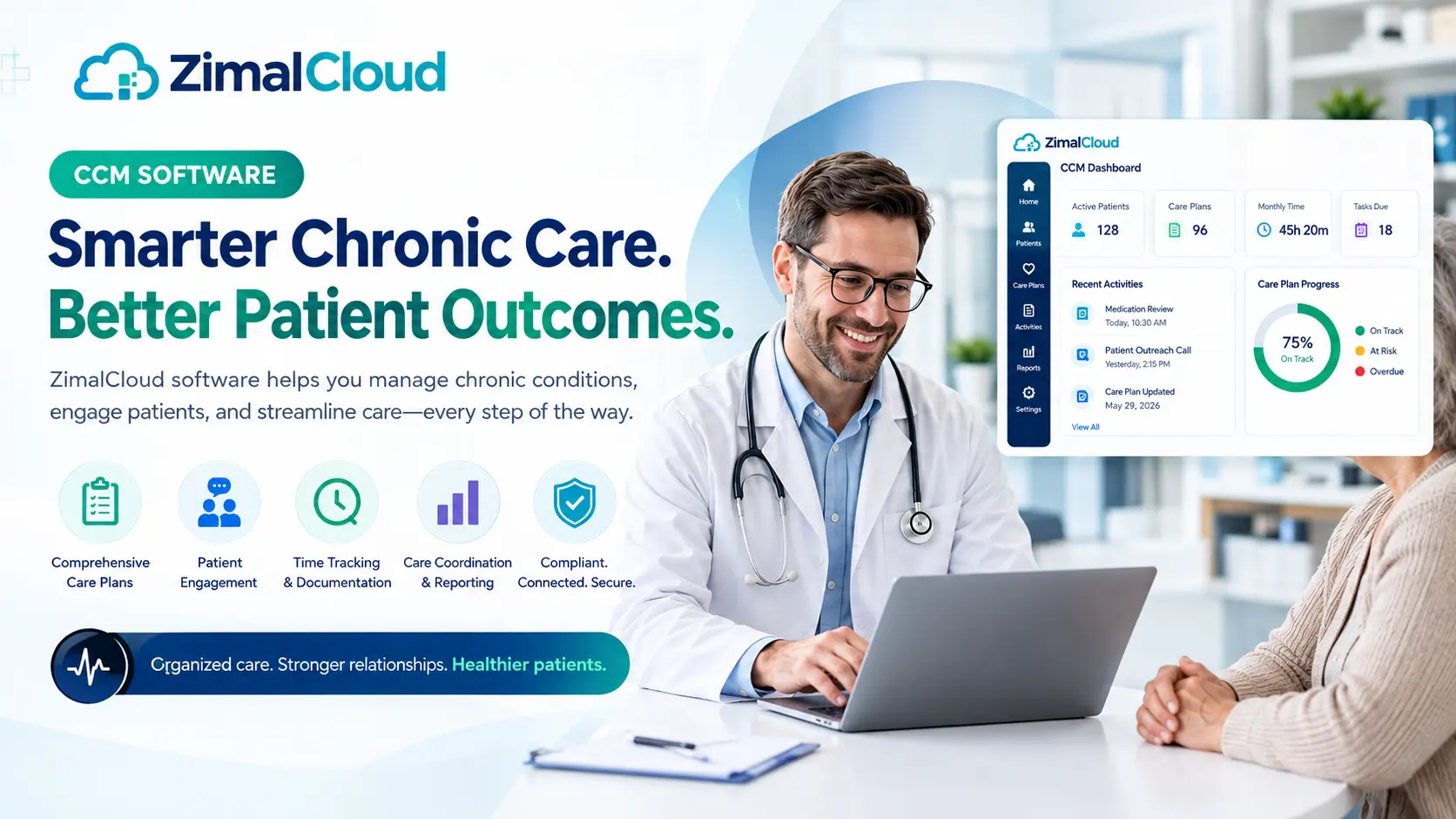 Care team managing CCM care plans, monthly reviews, and timers in one patient console